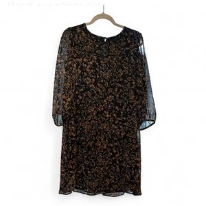 Calvin Klein Women's Dress Size 16 Black with Floral Print 3/4 Sleeve Sheath